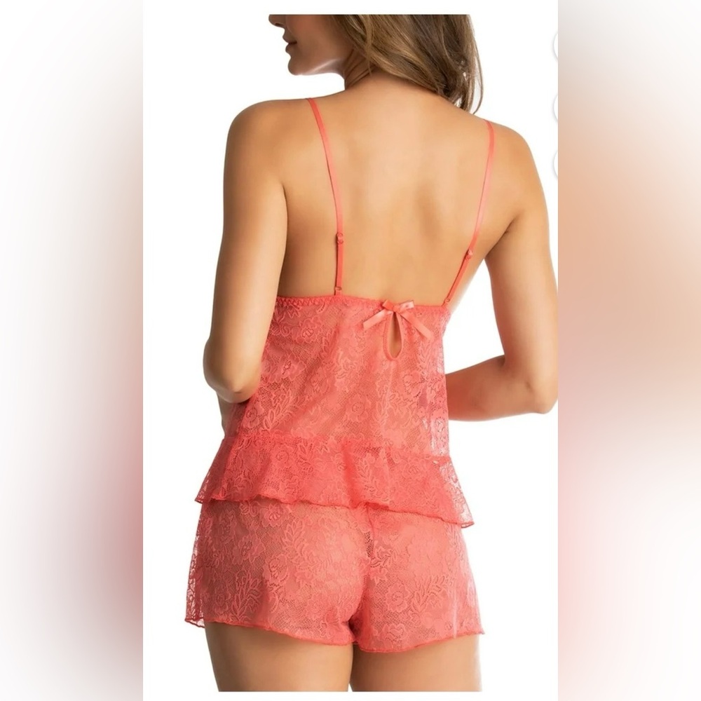 Linea Donatella New Sexy Basics Lace Cami & Shorts Lingerie Pajama Set - Coral - Picture 2 of 2
